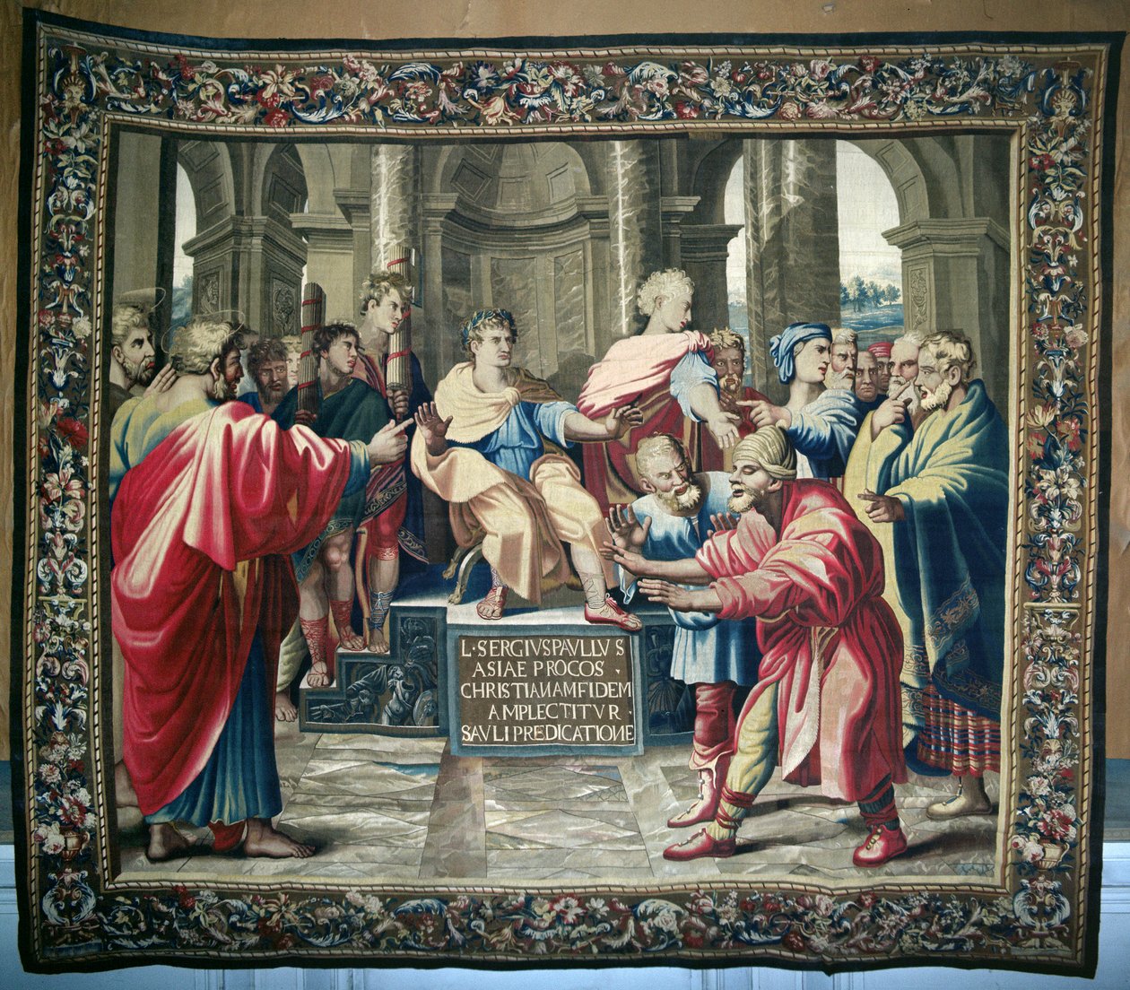 Gobelin przedstawiający Dzieje Apostolskie. Oślepienie Elimas, tkane w warsztacie Beauvais pod kierunkiem Philippe