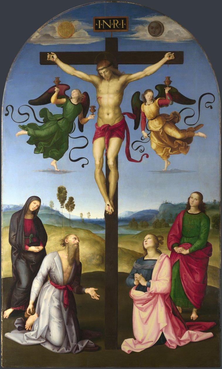 Ukrzyżowany Chrystus z Matką Boską, świętymi i aniołami Ukrzyżowanie Mond, 1502-1503 autorstwa Raffaello Sanzio Raphael