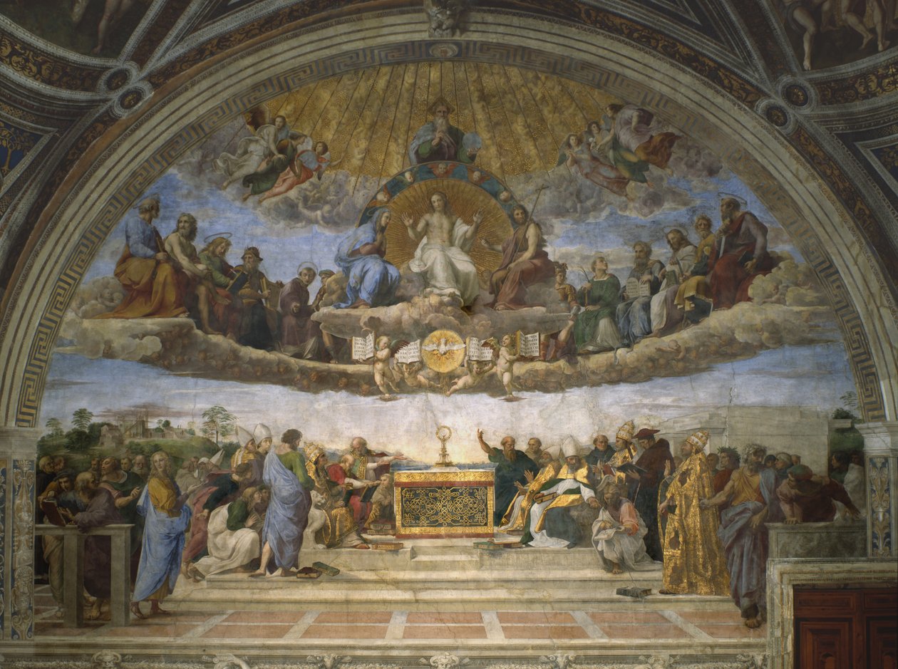 Spór o Najświętszy Sakrament, ze Stanza della Segnatura, 1509-10 autorstwa Raffaello Sanzio Raphael