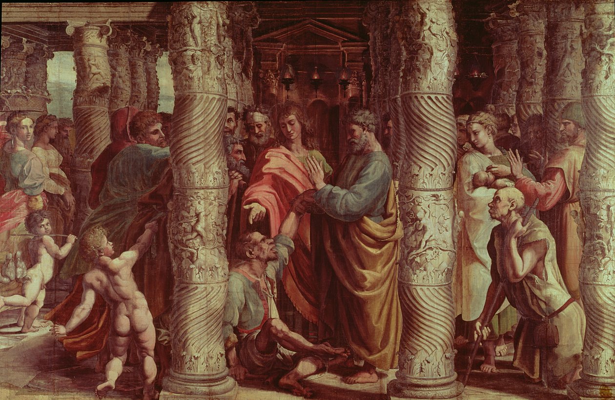 Uzdrowienie kulawego (kreskówka do Kaplicy Sykstyńskiej) (WSTĘPNA RENOWACJA) autorstwa Raffaello Sanzio Raphael