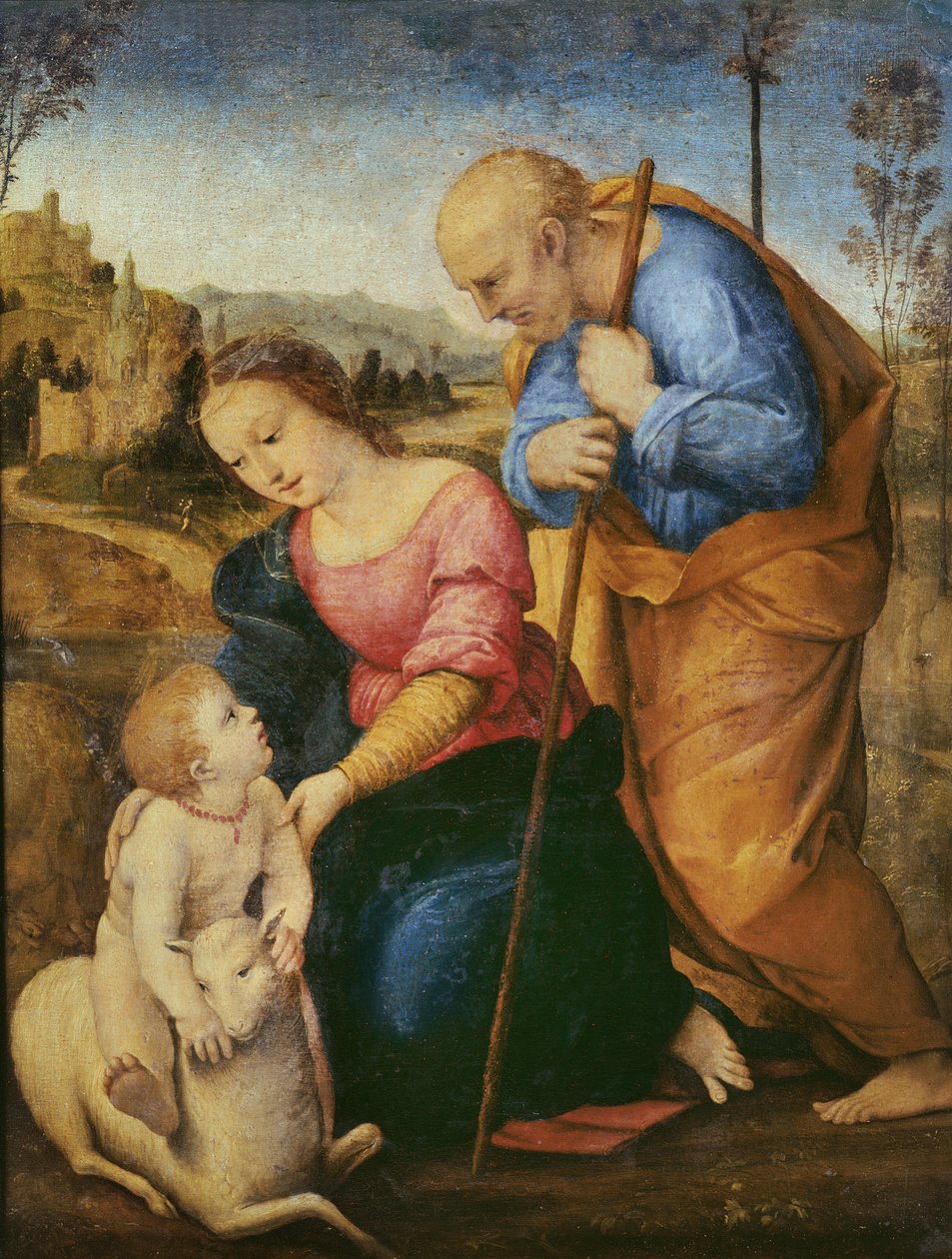 Święta Rodzina z Barankiem (olej na drewnie) autorstwa Raffaello Sanzio Raphael