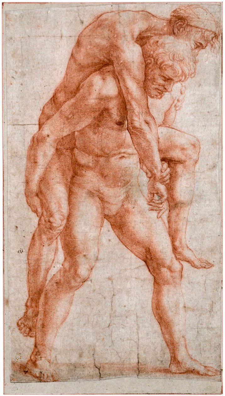 Młody mężczyzna niosący starca na plecach Eneasz i Anchise, ok. 1514 autorstwa Raffaello Sanzio Raphael