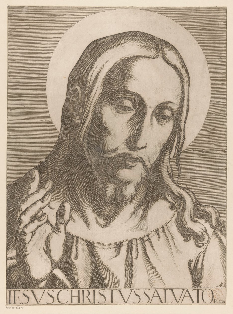 Chrystus Jesus Christ Salvator Mudi (tytuł na obiekcie) Chrystus, Maryja en de twaalf apostelen (tytuł serii) Święte Kolegium Apostolskie (tytuł serii) autorstwa Raffaello Schiaminossi