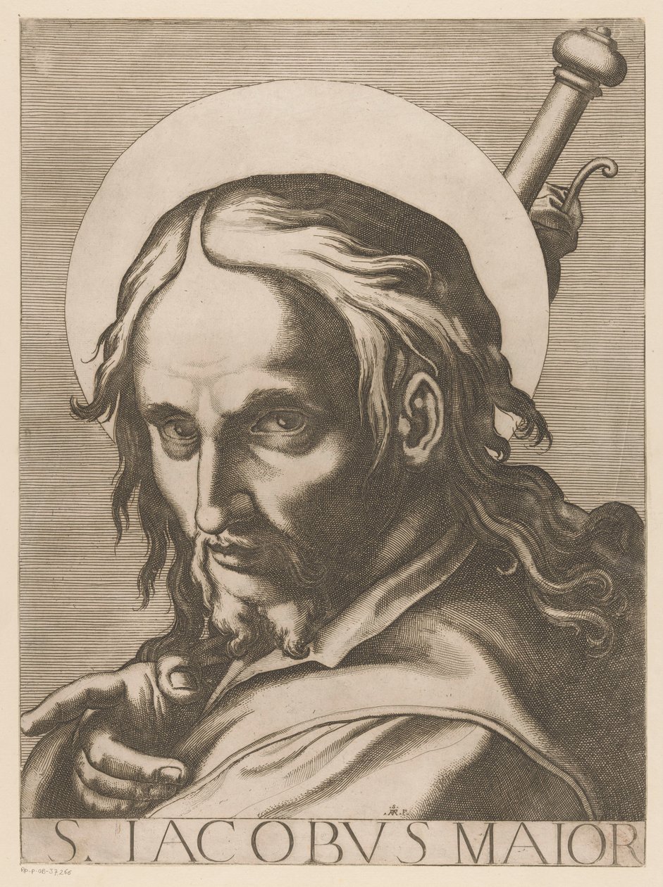 Św. Jakub z Meerdere Św. Jakub Większy (tytuł na obiekcie) Chrystus, Maryja en de twaalf apostelen (tytuł serii) Święte Kolegium Apostolskie (tytuł serii) autorstwa Raffaello Schiaminossi