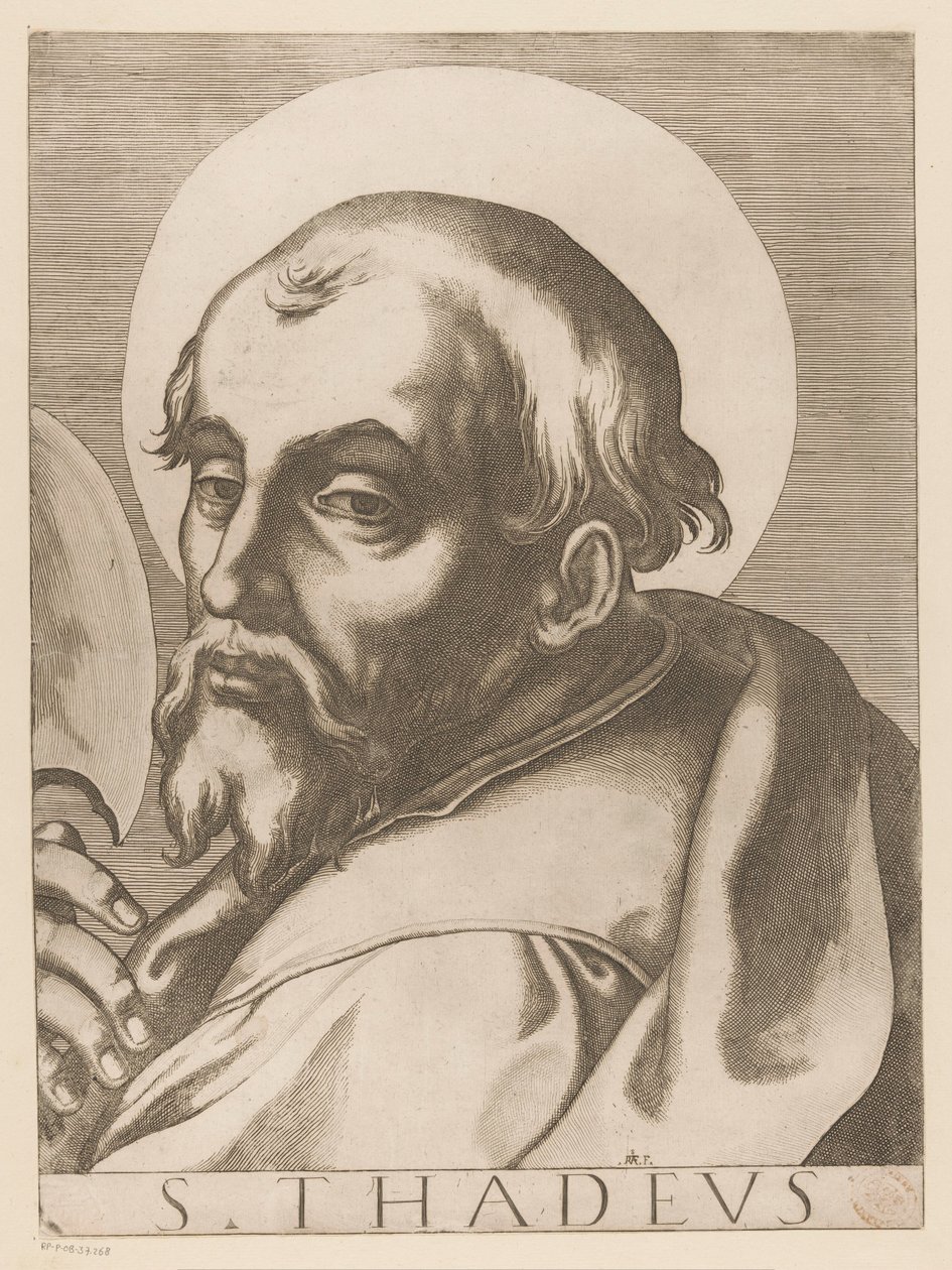 Heilige Judas Taddeus Św. Tadeusz (tytuł na obiekcie) Chrystus, Maryja en de twaalf apostelen (tytuł serii) Święte Kolegium Apostolskie (tytuł serii) autorstwa Raffaello Schiaminossi