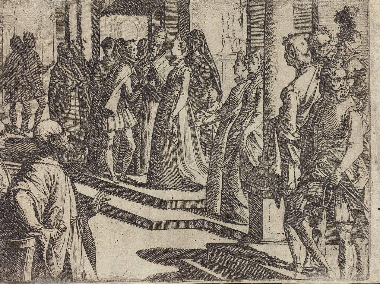 Zaręczyny Małgorzaty Austriackiej z Filipem III, królem Hiszpanii [verso] autorstwa Raffaello Schiaminossi