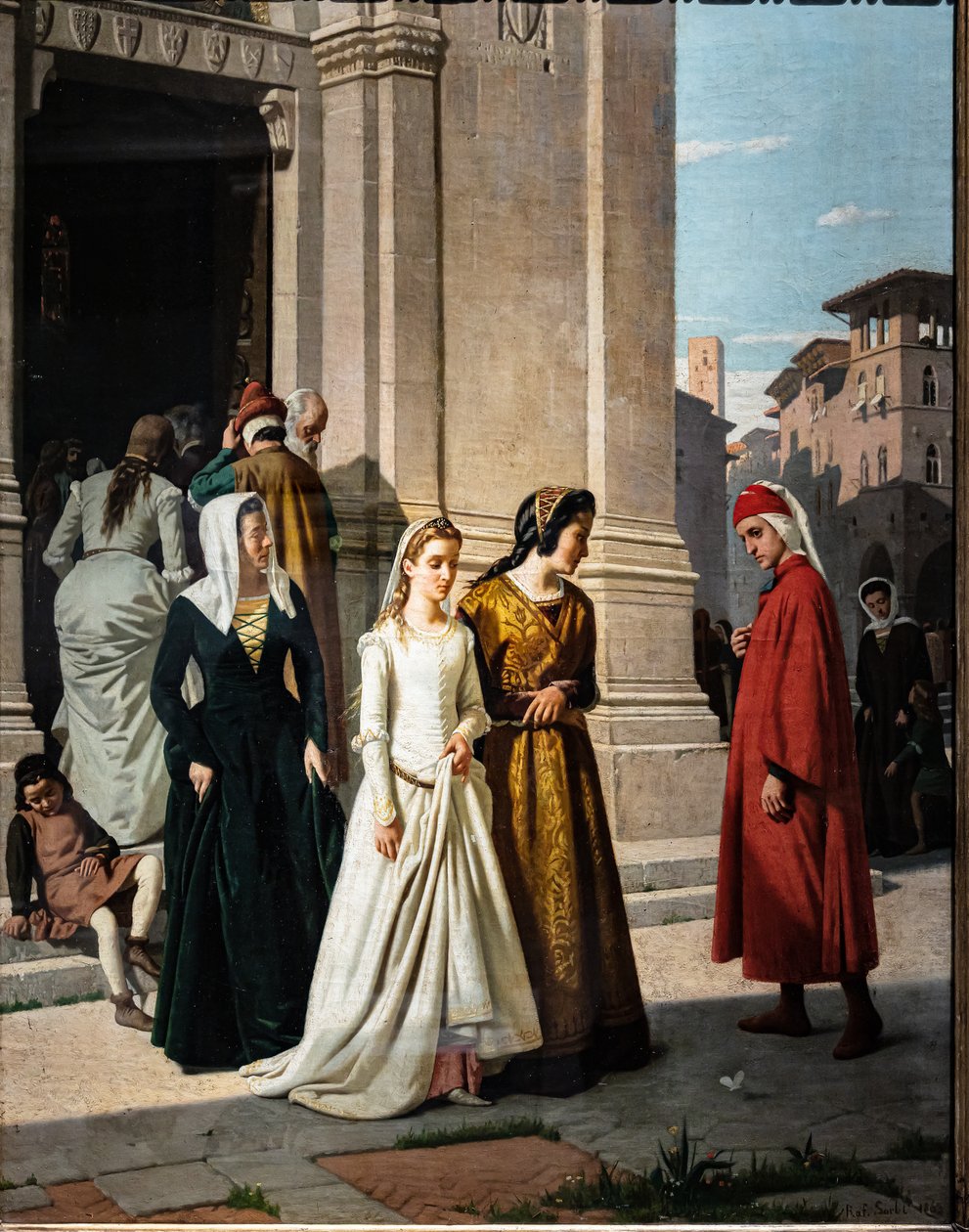 Dante spotykający Beatrycze autorstwa Raffaello Sorbi