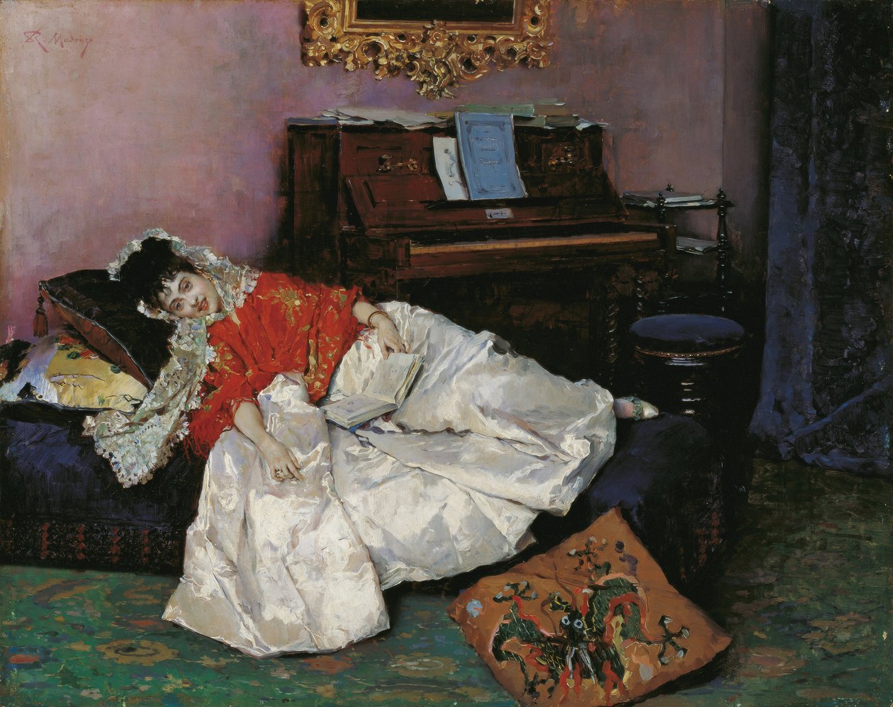 ""Czytanie"" Portret Aline Masson vetue a la japonaise (Japonisme) Obraz Raimundo de Madrazo y Garreta (1841-1920) 1883-1885 Museo Carmen Thyssen, Malaga Hiszpania autorstwa Raimundo de Madrazo y Garreta