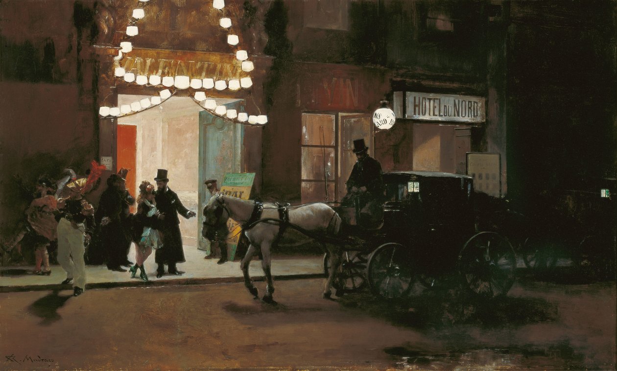 Opuszczenie balu maskowego - Madrazo y Garreta, Raimundo de (1841-1920) - ok. 1885 - Olej na drewnie - 49x80,5 - Museo Carmen Thyssen, Malaga autorstwa Raimundo de Madrazo y Garreta