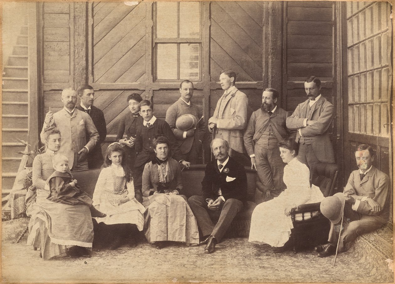 Shimla, 17 maja 1887: Towarzystwo wicekrólewskie. Lord William Beresford, sekretarz wojskowy, kapitan Leonard Gordon A.D.C., panna Clerc, szanowny Basit Blackwood, major F. R. Hamilton A.D.C., pan Oglivie Grant, sir Donald Mackenzie Wallace K.C.E., Privat autorstwa Raja Deen Dayal