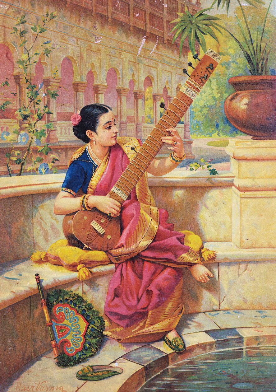 Kadambari grający na sitarze, edytuj autorstwa Raja Ravi Varma