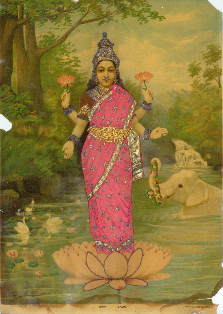 Lakshmi Embellished 2, autor: Ravi Varma Press autorstwa Raja Ravi Varma