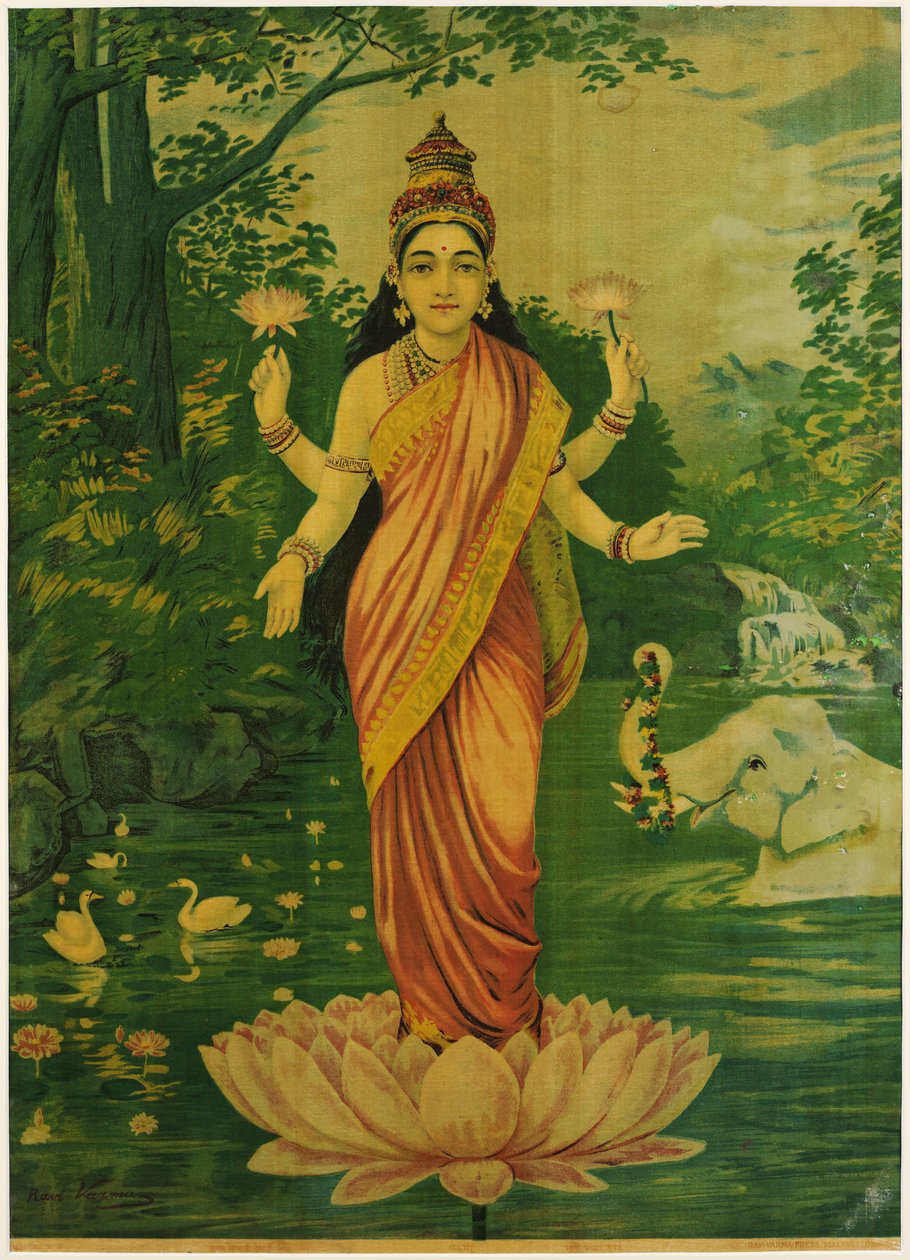 Lakshmi, autor: Raja Ravi Varma, lata 30. XX wieku autorstwa Raja Ravi Varma