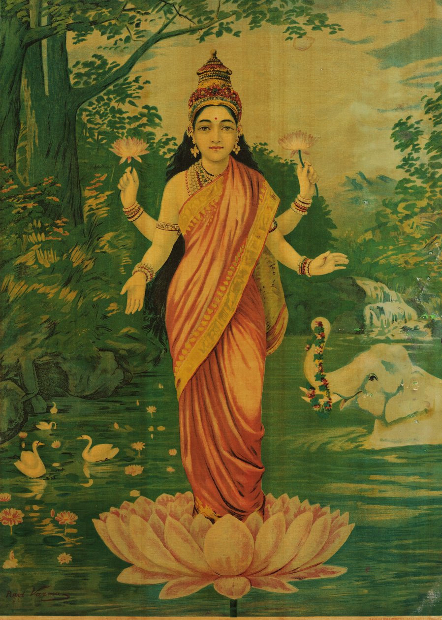 Lakshmi, autor: Raja Ravi Varma i Ravi Varma Press, lata 30. XX wieku autorstwa Raja Ravi Varma