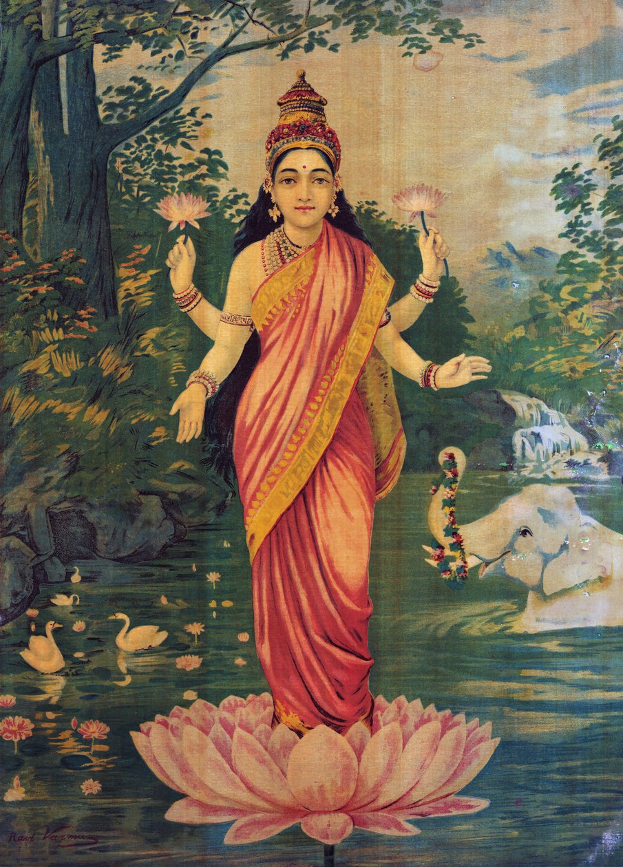 Lakshmi, autor: Raja Ravi Varma i Ravi Varma Press, 1930, wyd. autorstwa Raja Ravi Varma