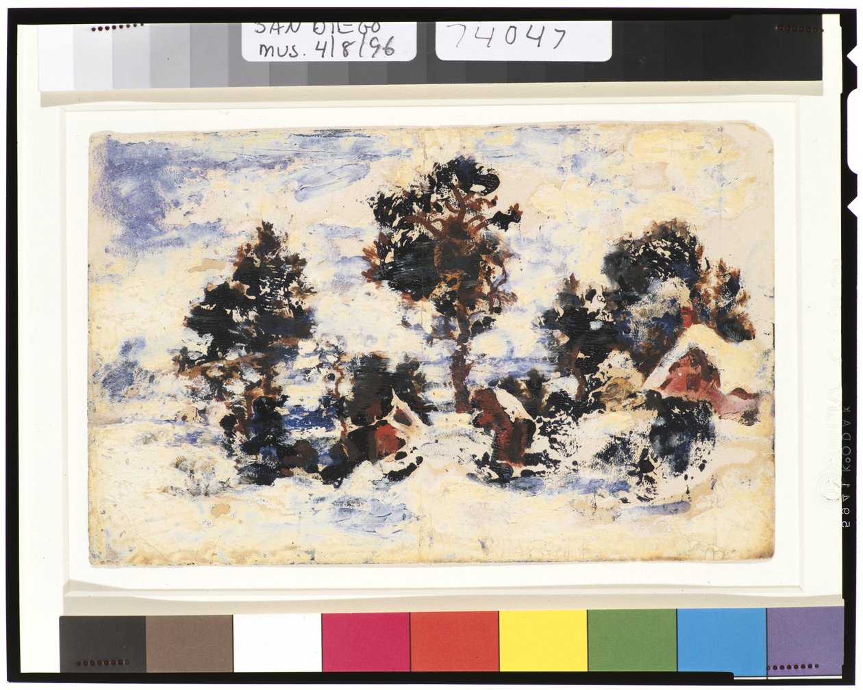 Pejzaż zimowy z czerwonym budynkiem, 1901-15 autorstwa Ralph Albert Blakelock