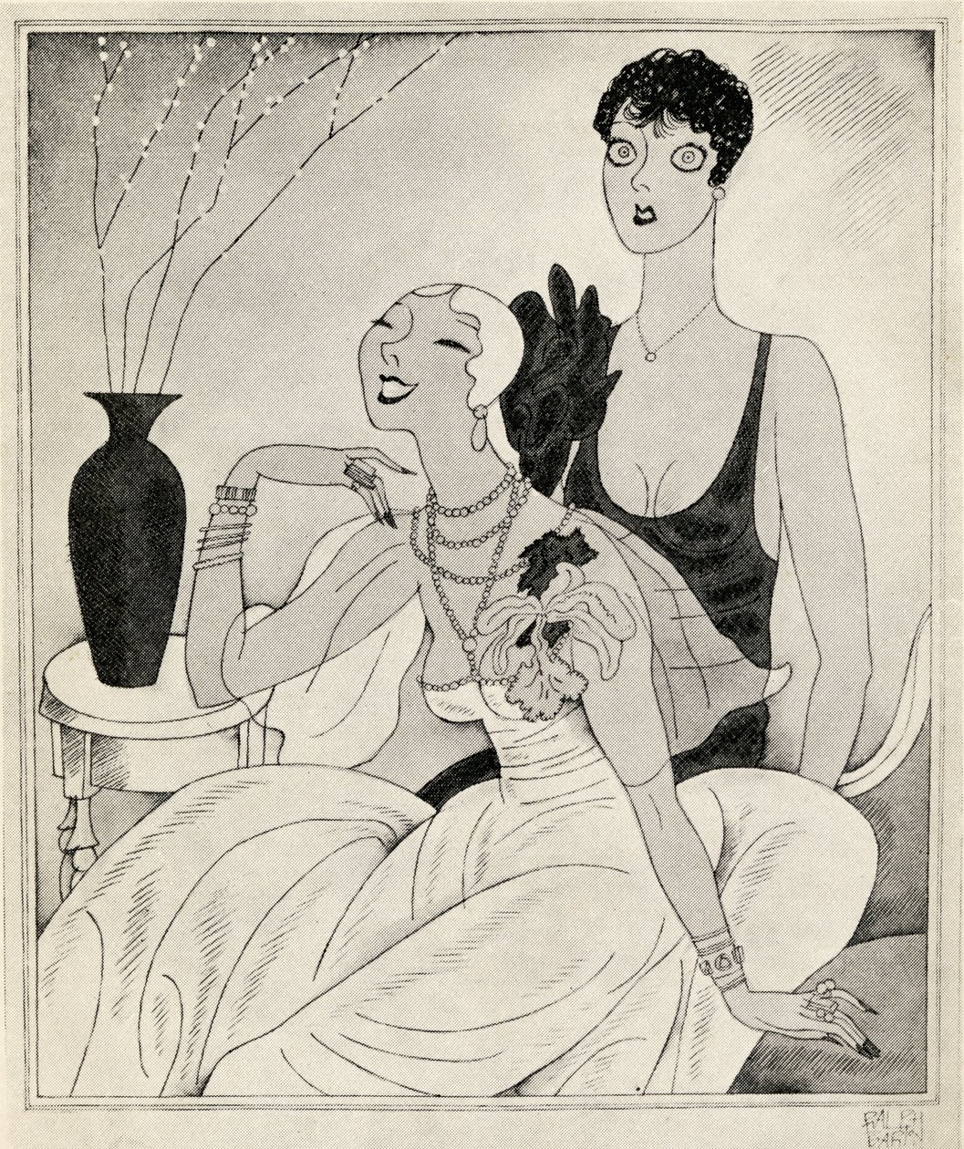 Lorelei and Dorothy, ilustracja z „But Gentlemen Marry Brunettes” Anity Loos, opublikowanej w 1928 roku autorstwa Ralph Barton