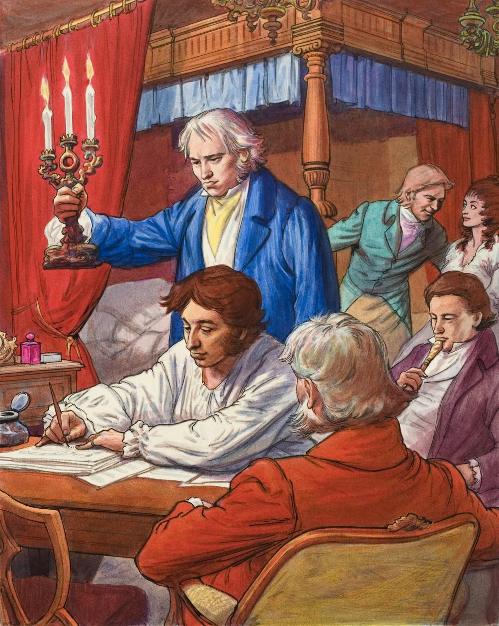 Gioacchino Rossini (1792-1868) komponujący "Modlitwę za Mojżesza" w swojej sypialni (gwasz na papierze) autorstwa Ralph Bruce