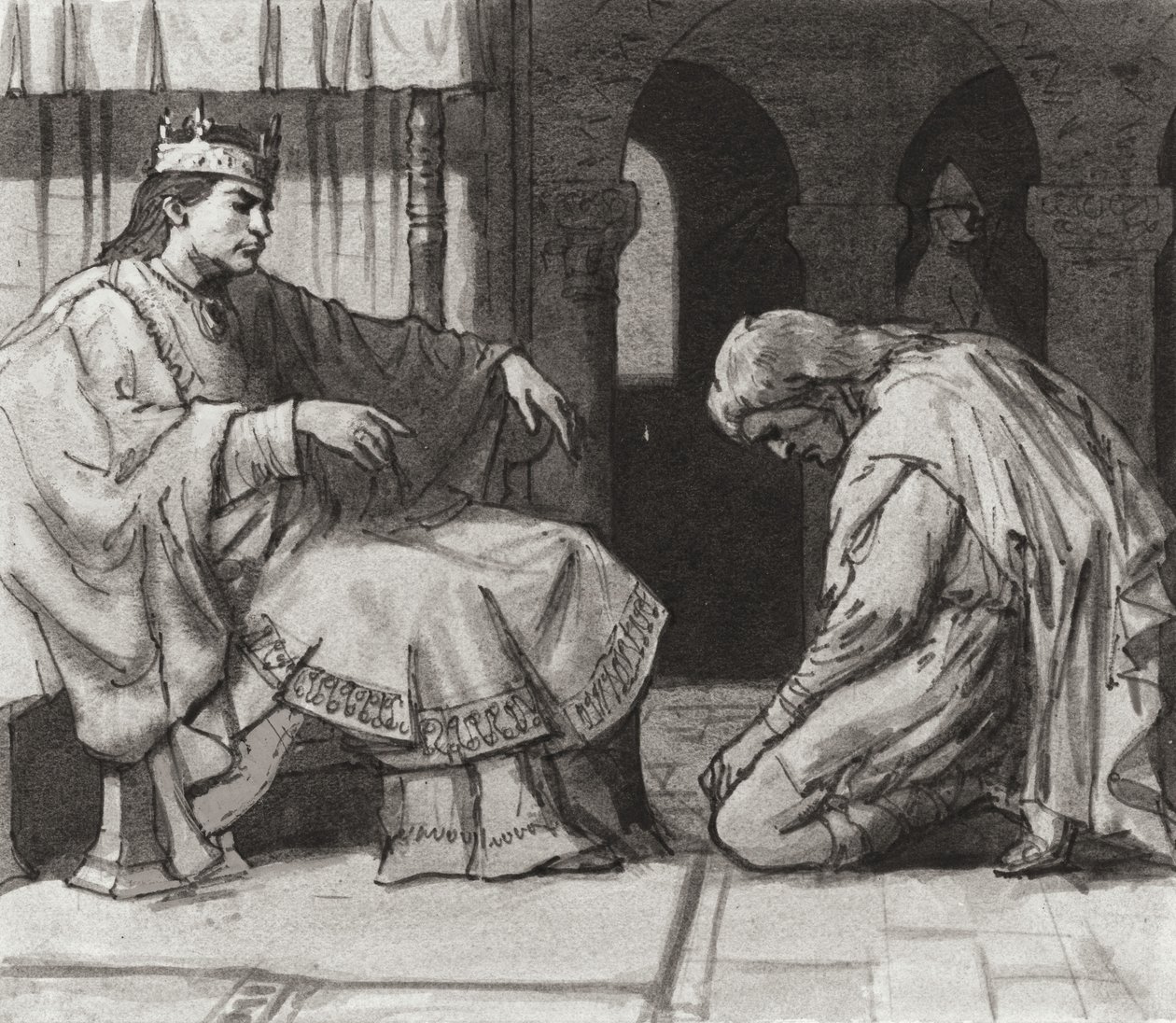Walteof, hrabia Northumbrii przed królem Wilhelmem I (gwasz na papierze) autorstwa Ralph Bruce