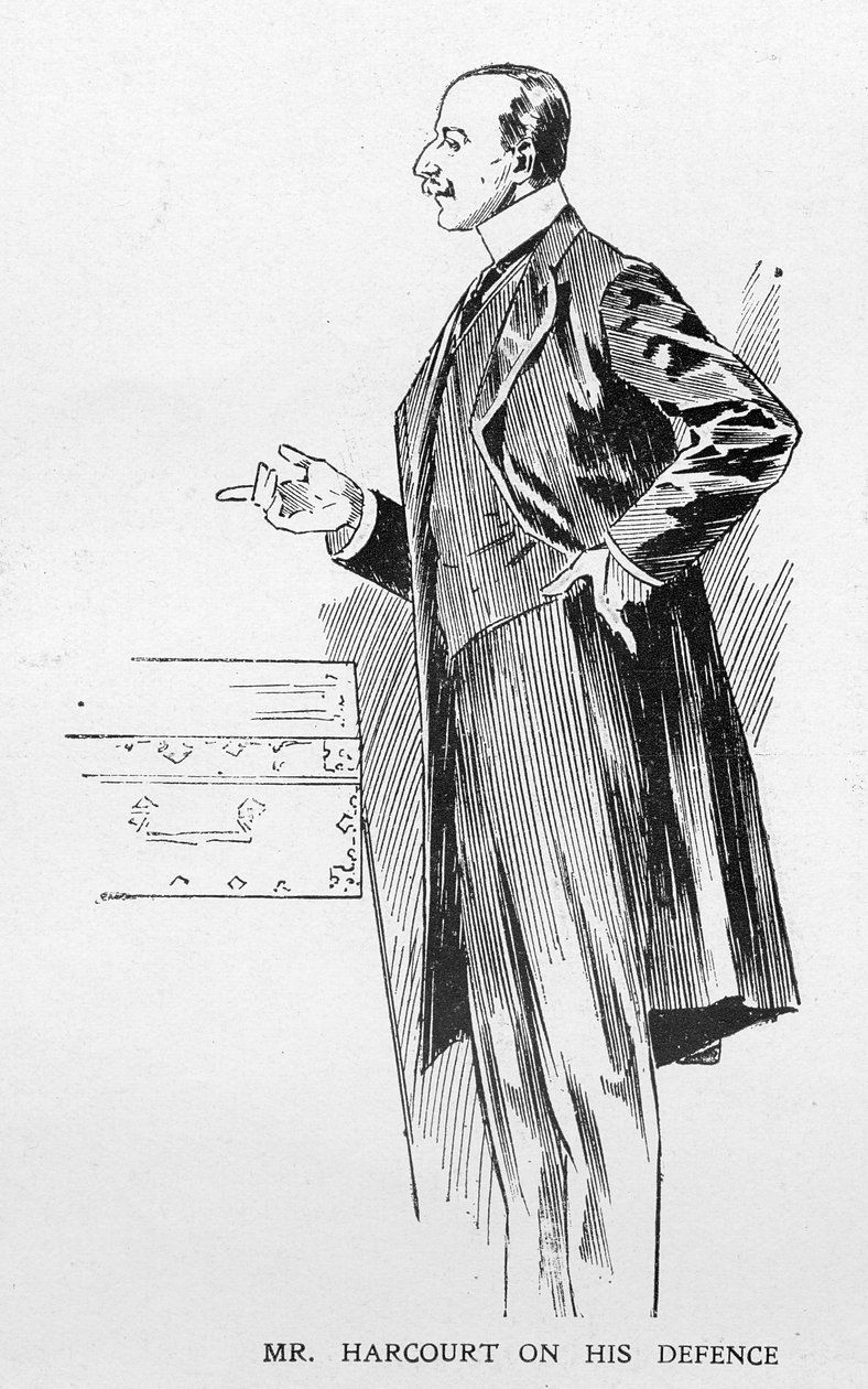 Pan Harcourt o obronie, z artykułu pt. „Ponowne zgromadzenie parlamentu” opublikowanego w „Grafice” 27 października 1906 r. autorstwa Ralph Cleaver