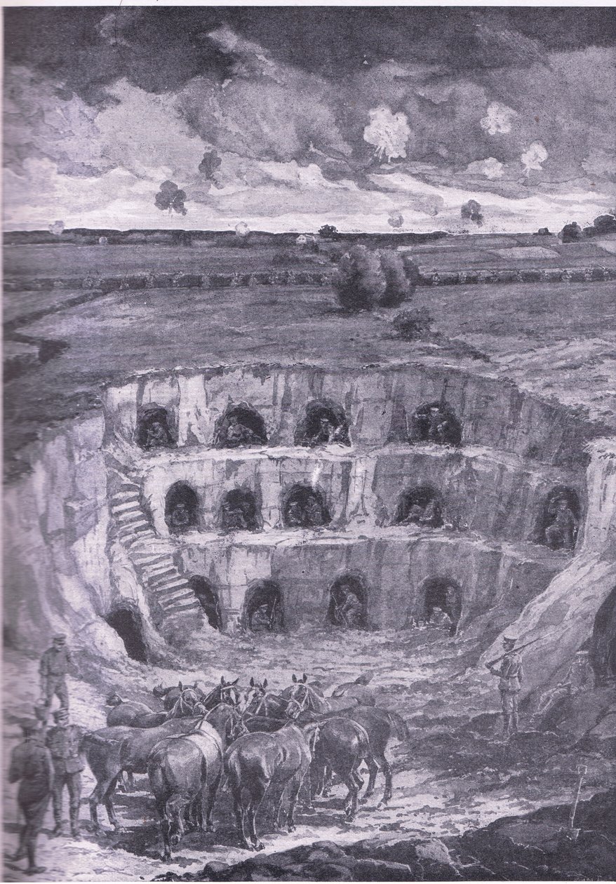 Współcześni mieszkańcy jaskini, z Historii Wielkiej Wojny, tom 3, wydanej przez Waverley Book Co Limited, ok. 1920 r. autorstwa Ralph Cleaver