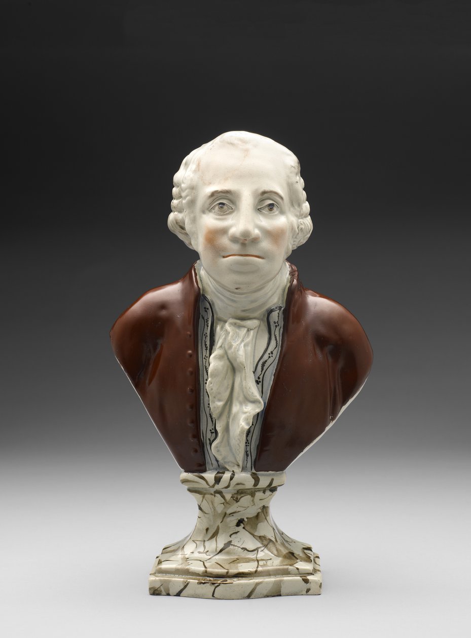 Popiersie Jerzego Waszyngtona, c. 1782-1795 (ceramika szkliwiona ołowiem (perła) z emalią overglazurową) autorstwa Ralph Sr. Wood