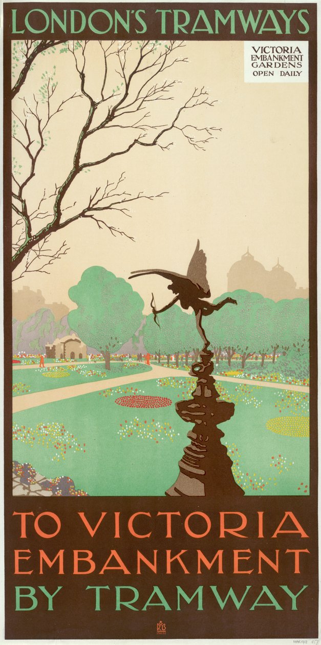 „To Victoria Embankment by Tramway”, plakat London County Council LCC Tramways, 1928 autorstwa Ralph and Brown Studios