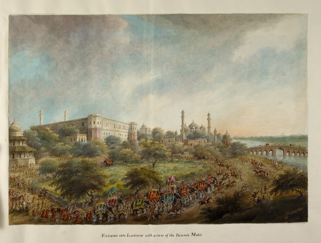 Impreza Lorda Hastingsa wkraczająca do miasta Lucknow na grzbiecie słonia, ok. 1814-15 (akwarela na papierze) autorstwa Ram Sita
