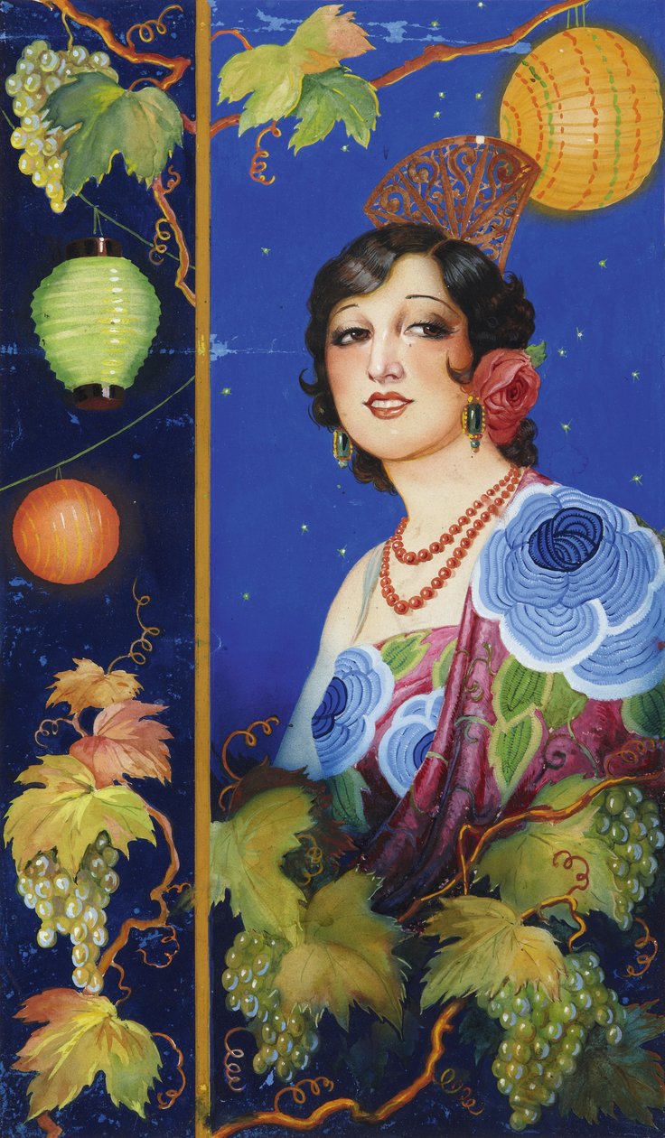 Młoda kobieta z szalem, ok. 1925 (gwasz na papierze) autorstwa Ramón José Izquierdo y Garrido