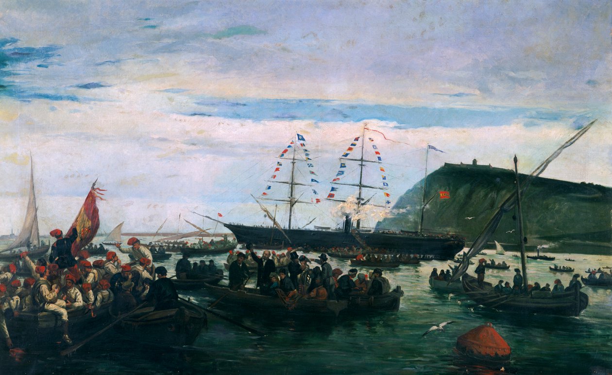 Katalońscy ochotnicy wyruszający na wojnę na Kubie w 1870 r. autorstwa Ramón Padró y Pedret