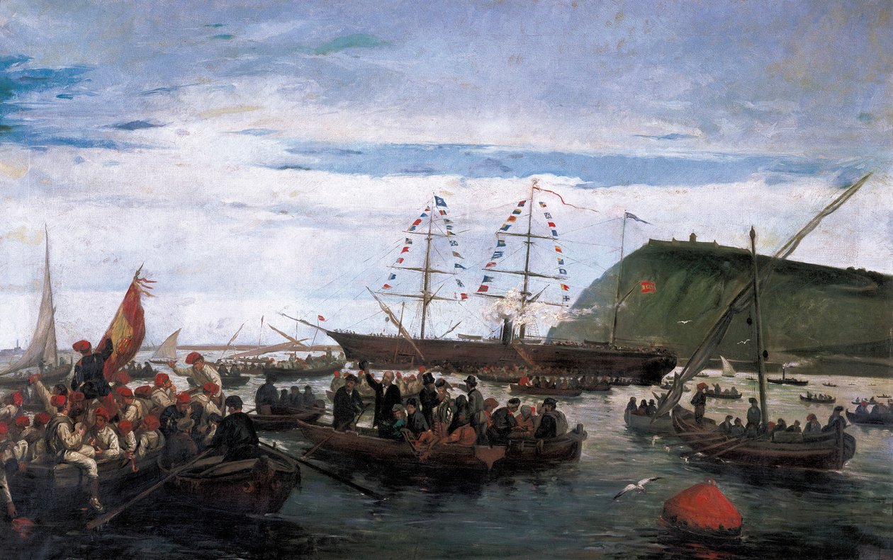 Katalońscy ochotnicy wyruszający na wojnę na Kubie w 1870 r. autorstwa Ramón Padró y Pedret
