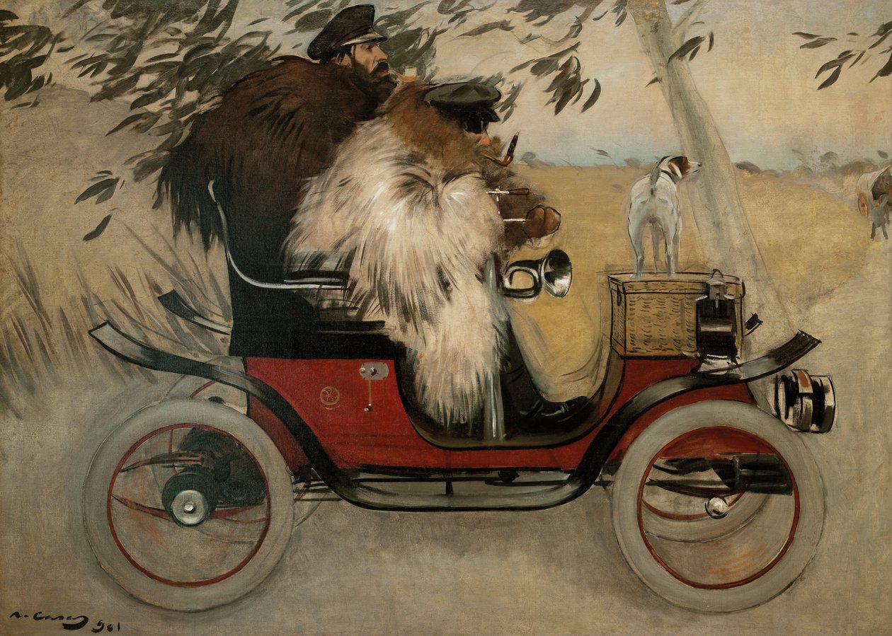 Ramon Casas i Pere Romeu w samochodzie - Casas, Ramon (1866-1932) - 1901 - Olej na płótnie - 208x291 - Museu Nacional d