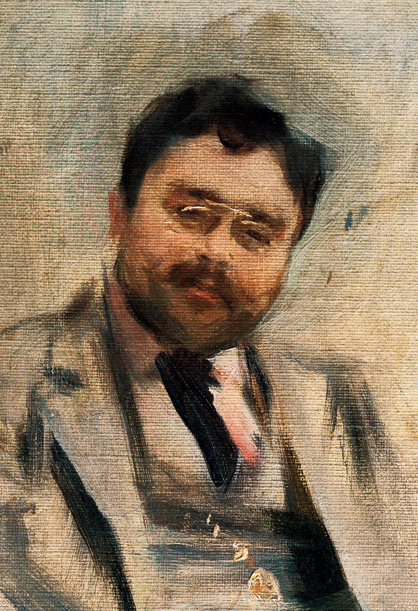 Portret Izaaka Albeniza w wieku 34 lat, detal (olej na płótnie) autorstwa Ramon Casas i Carbo