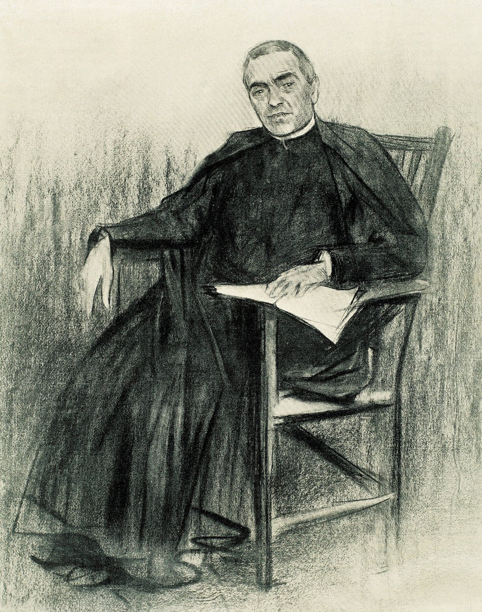 Portret katalońskiego poety Hiacynta Verdaguera (1845-1902) (rysunek) autorstwa Ramon Casas i Carbo