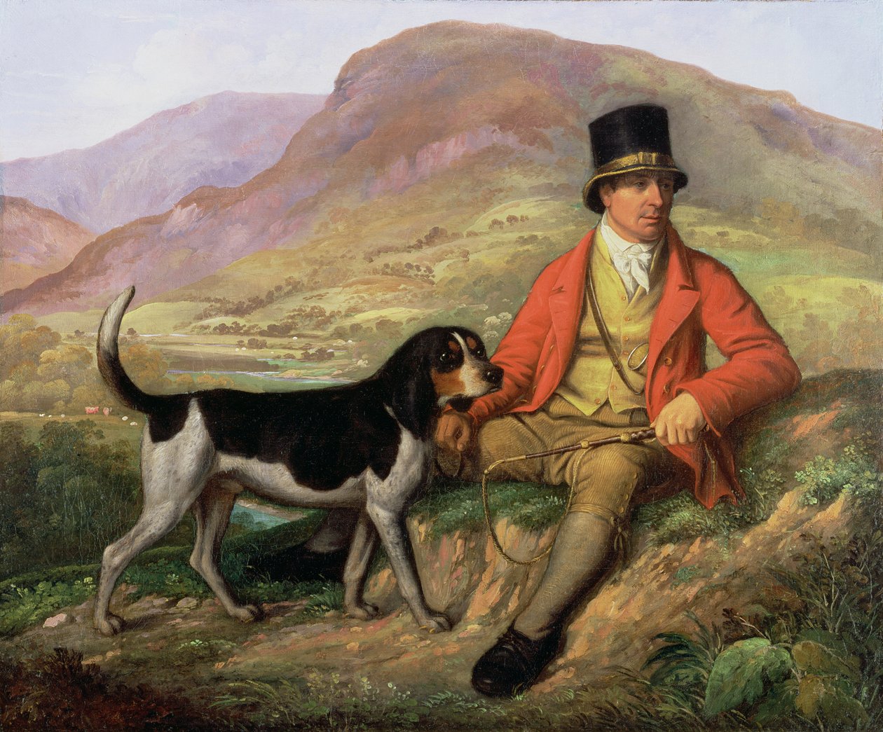 Portret Johna Peela (1776-1854) z jednym z jego psów gończych autorstwa Ramsay Richard Reinagle