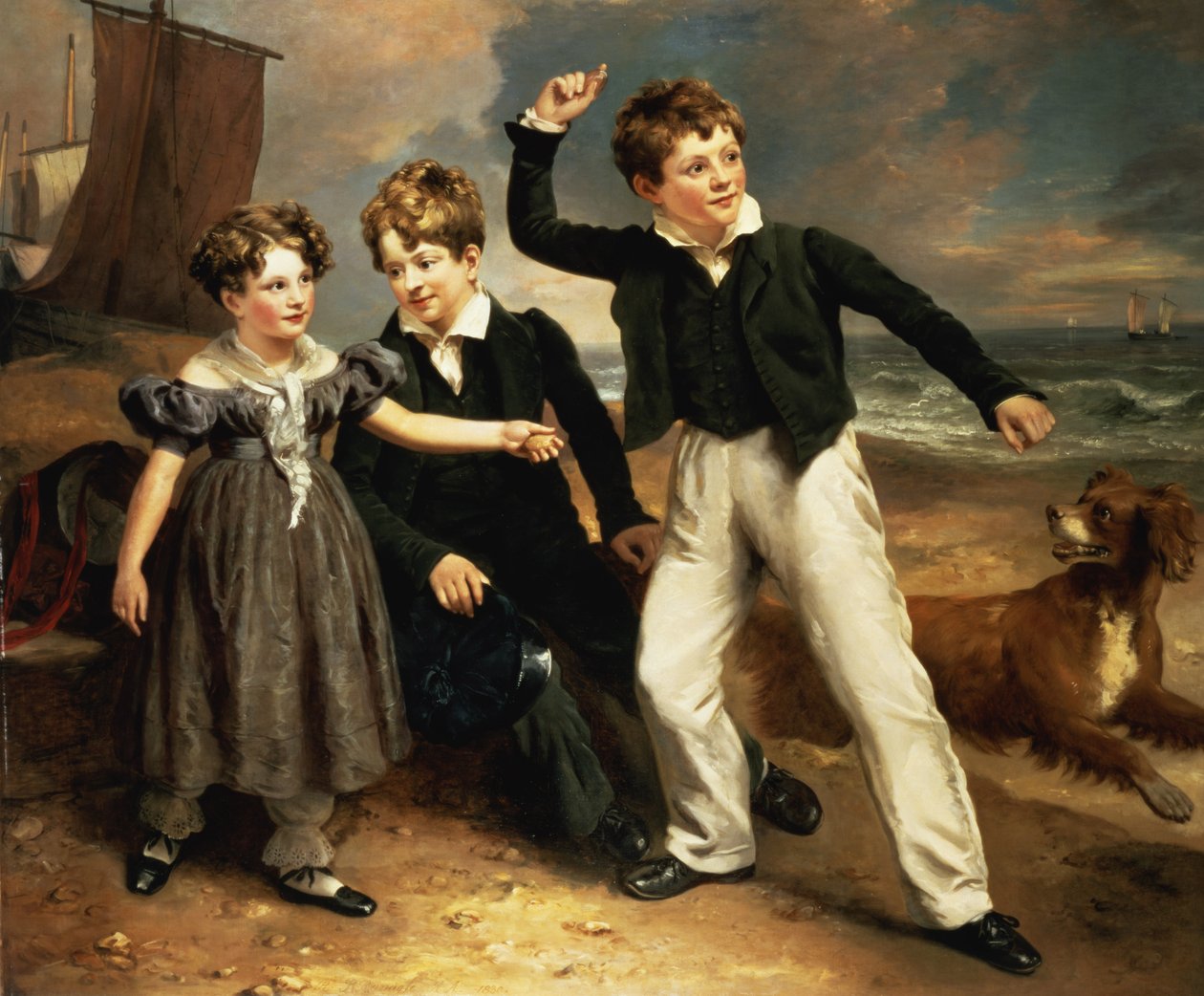 Portret grupowy Roberta, Jamesa i Mary Sarah, trojga dzieci Jamesa Greenhalgha, 1830 r autorstwa Ramsay Richard Reinagle