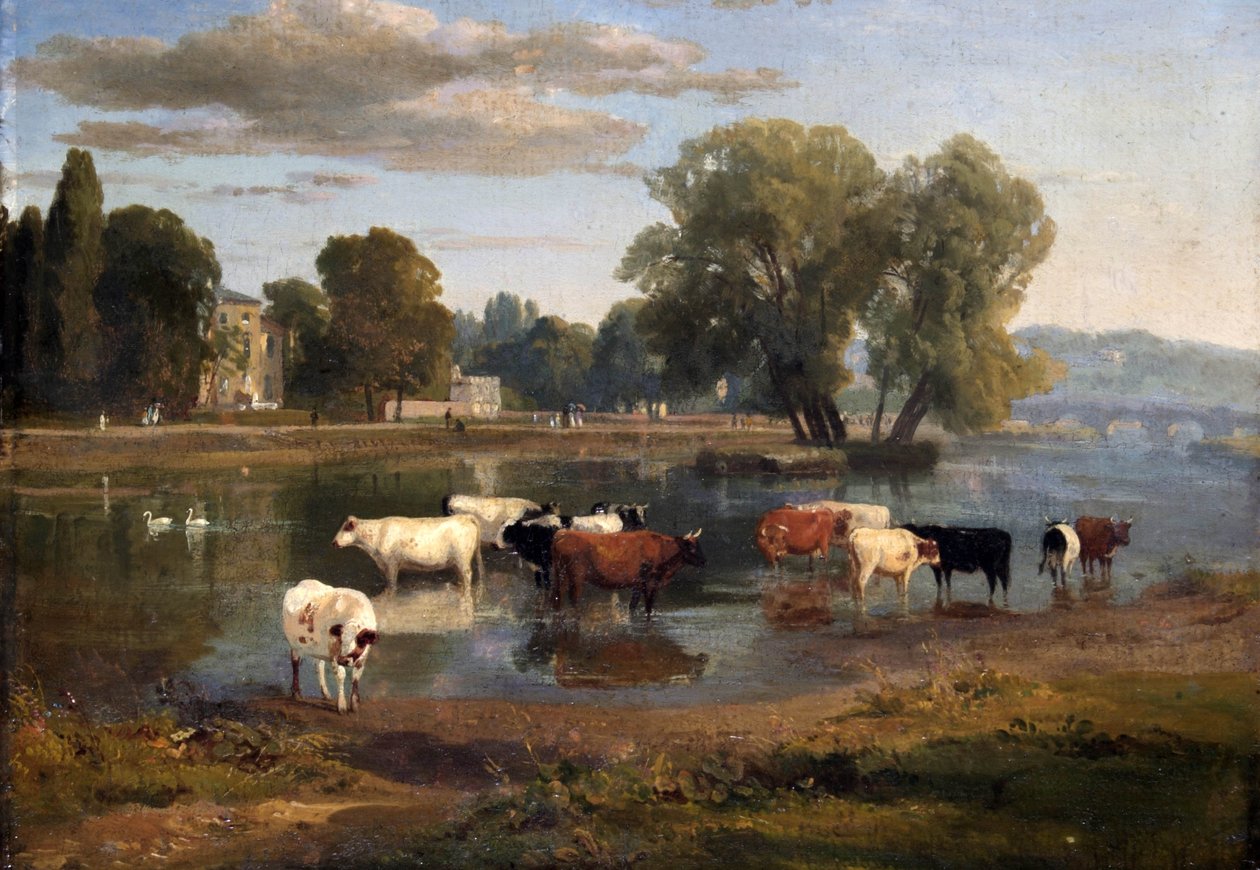 Thames w Richmond z banku Middlesex, patrząc w stronę Asgill House autorstwa Ramsay Richard Reinagle