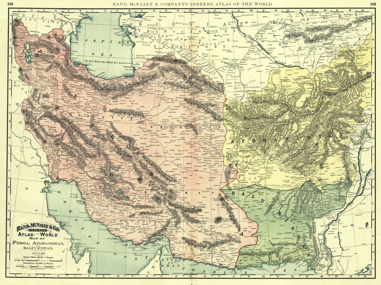 Persja, Afganistan i Beludżystan w 1892 r. autorstwa Rand McNally and Company