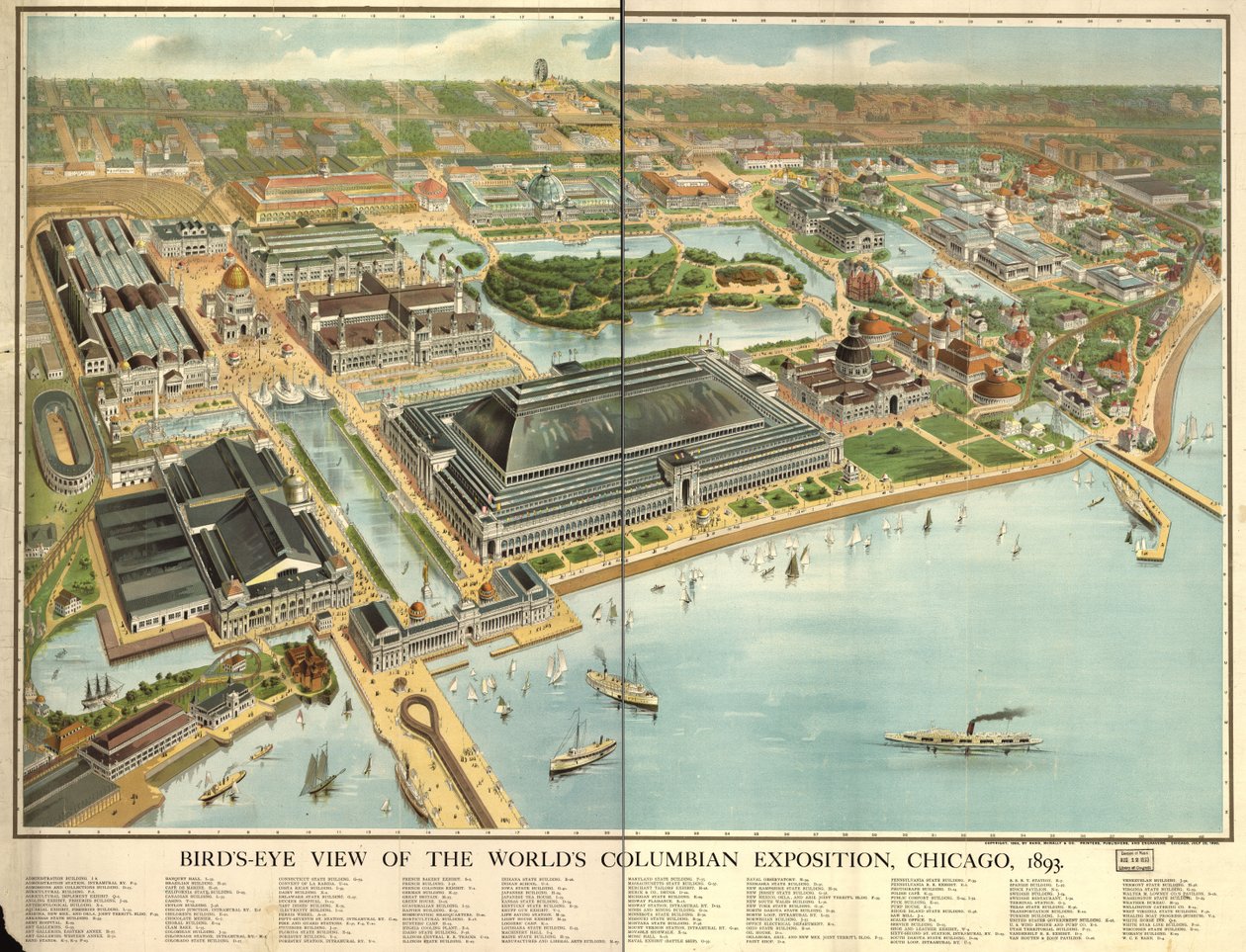 Światowa Wystawa Kolumbijska z lotu ptaka, Chicago, 1893 r. LOC 98687181 autorstwa Rand McNally and Company