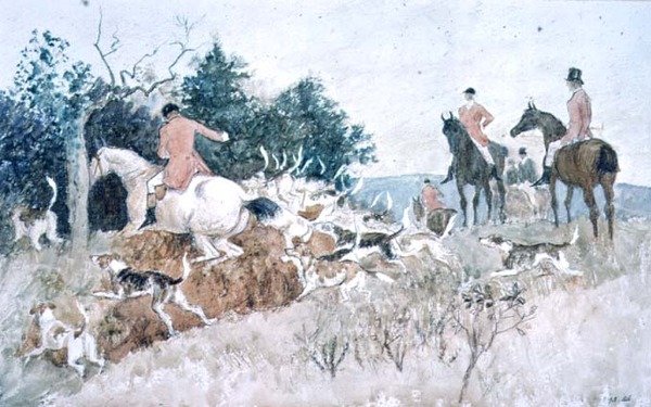Polowanie na lisy: Idąc za osłoną, XIX wiek autorstwa Randolph Caldecott