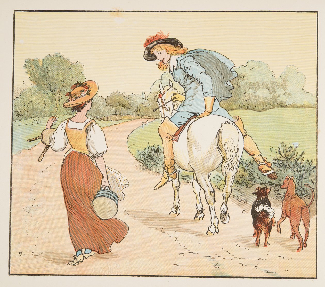 "Pójdę z tobą moja ładna pokojówka?", z The Hey Diddle Diddle Picture Book, pub.1882 autorstwa Randolph Caldecott