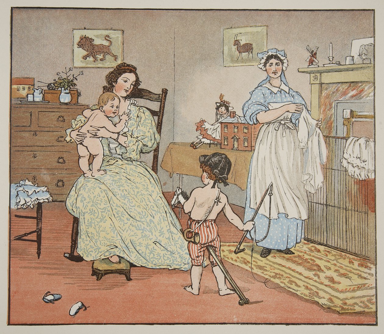 Bye, Baby Bunting, ilustracja z „Hey Diddle Diddle i Bye, Baby Bunting”, 1882 autorstwa Randolph Caldecott