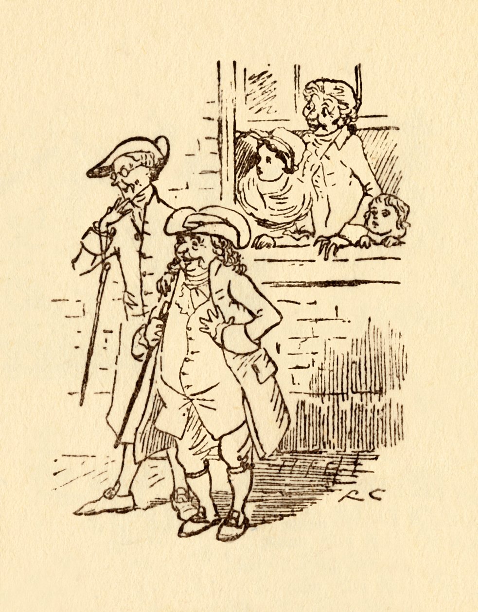 Przechodnie patrzą, jak John Gilpin przejeżdża obok, 1878, c1918. autorstwa Randolph Caldecott
