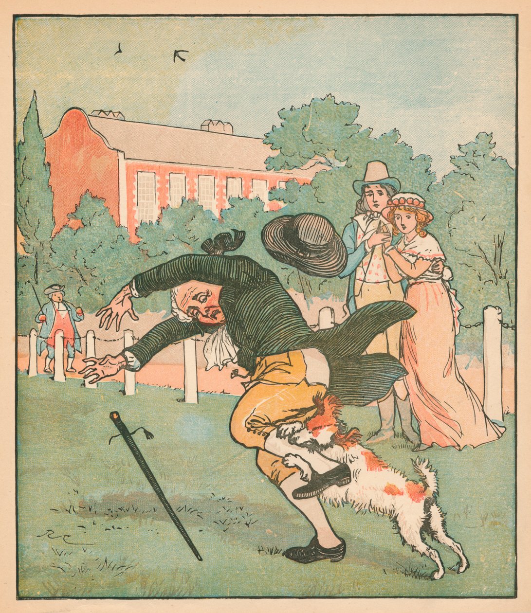 Dobry człowiek z Islington ugryziony przez psa, ok. 1879 r. autorstwa Randolph Caldecott