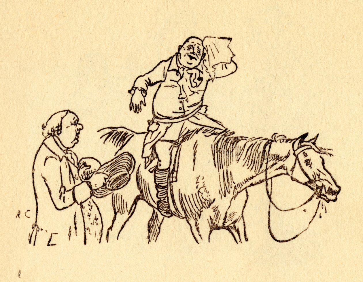 John Gilpin ociera spocone czoło chusteczką, 1878, c1918. autorstwa Randolph Caldecott