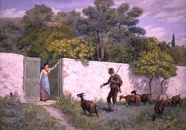 Scena w Mentone: „Goatherd” (gwasz) autorstwa Randolph Caldecott