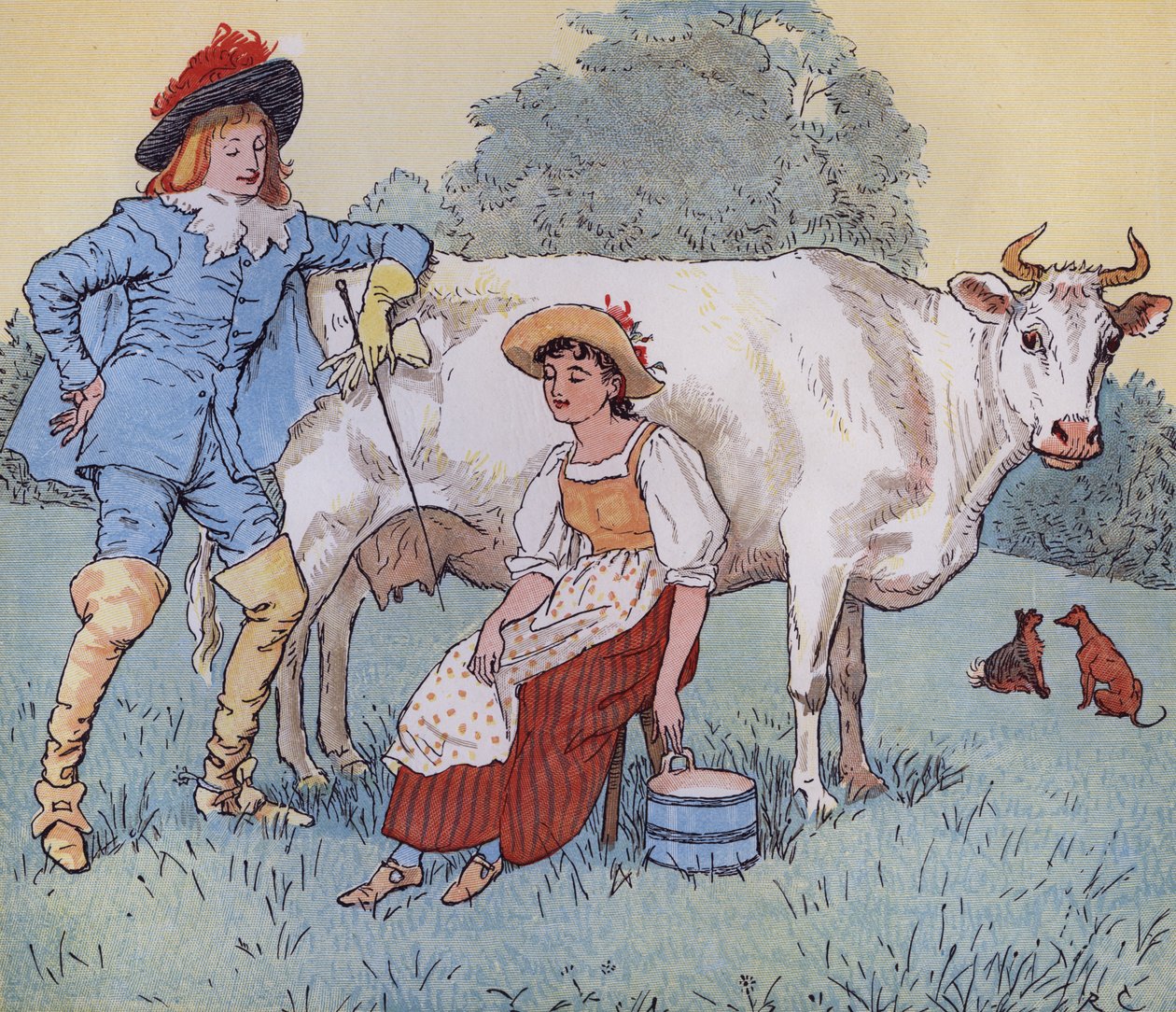 Czy mam się z tobą ożenić, moja Śliczna Panno? Ilustracja autorstwa Randolpha Caldecotta do rymowanki „Mleczarka”. autorstwa Randolph Caldecott