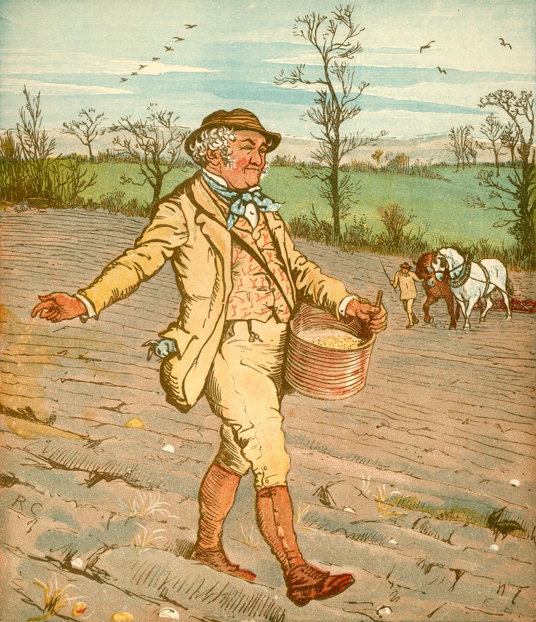 ...Rolnik, który zasiał kukurydzę, ok. 1878 r. autorstwa Randolph Caldecott