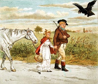 Rolnik z zabandażowaną głową z filmu „Rolnik kłusował po swojej siwej klaczy” autorstwa Randolph Caldecott
