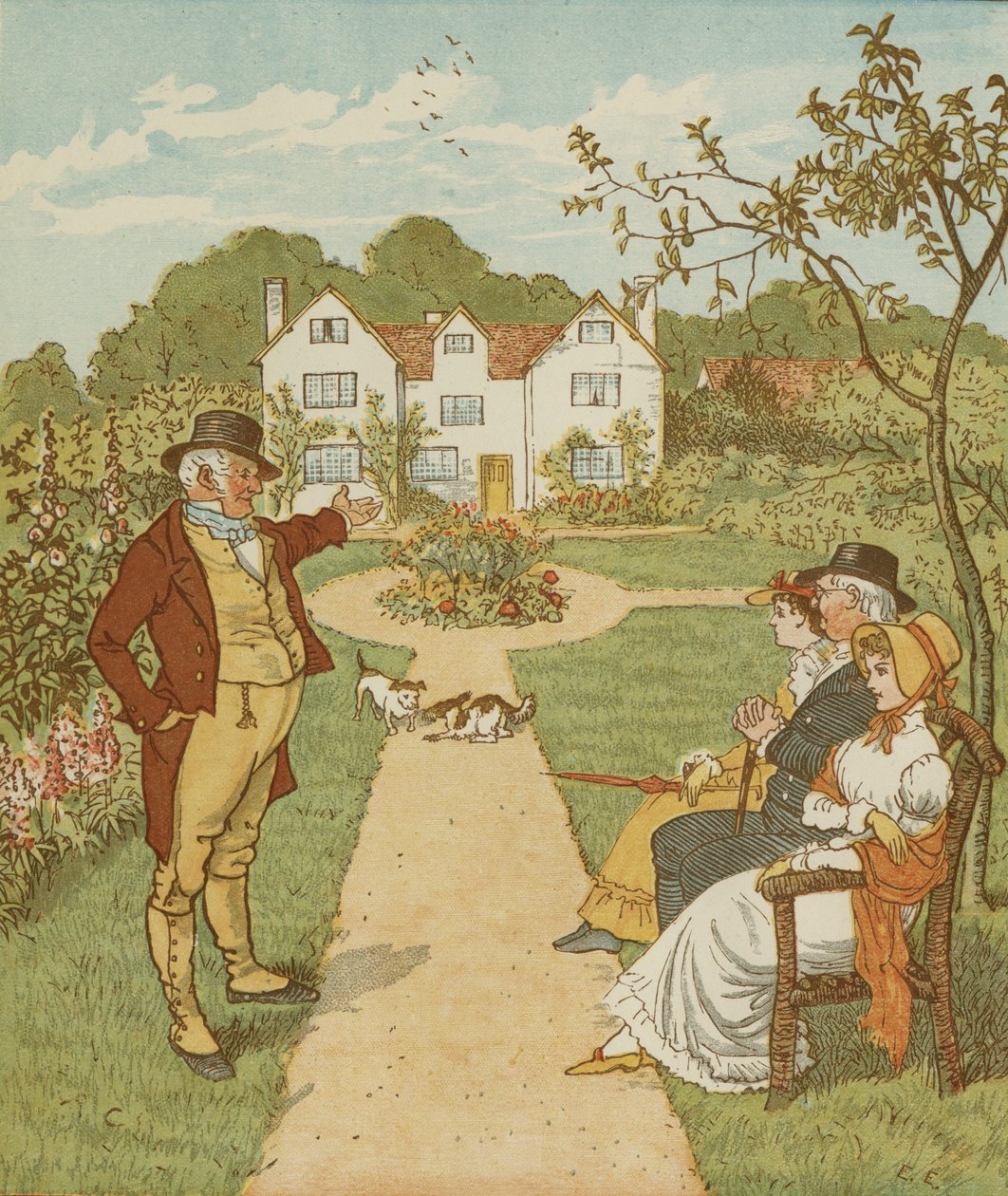 Dom, który zbudował Jack, akumulacyjna rymowanka. Ilustracja autorstwa Randolpha Caldecotta. autorstwa Randolph Caldecott